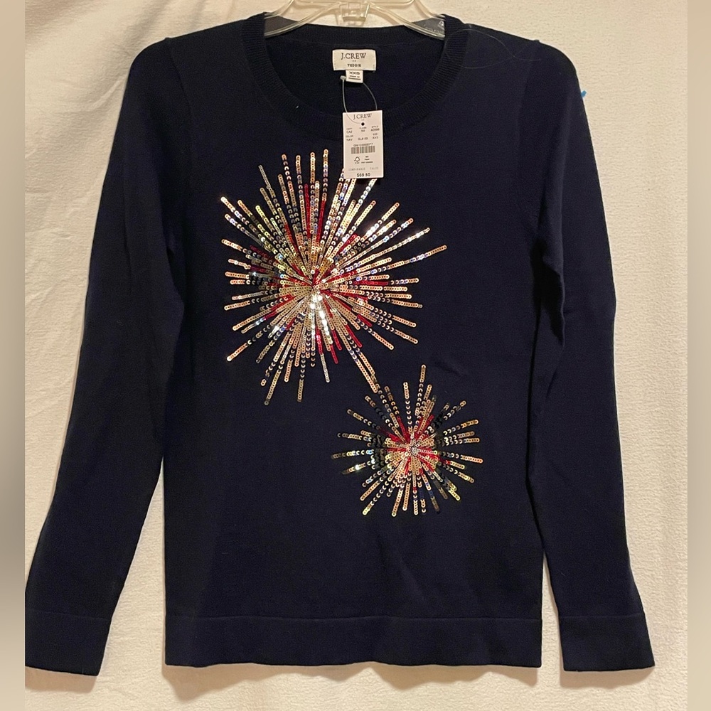 J. Crew Navy Sequin Firework Crewneck T-shirt